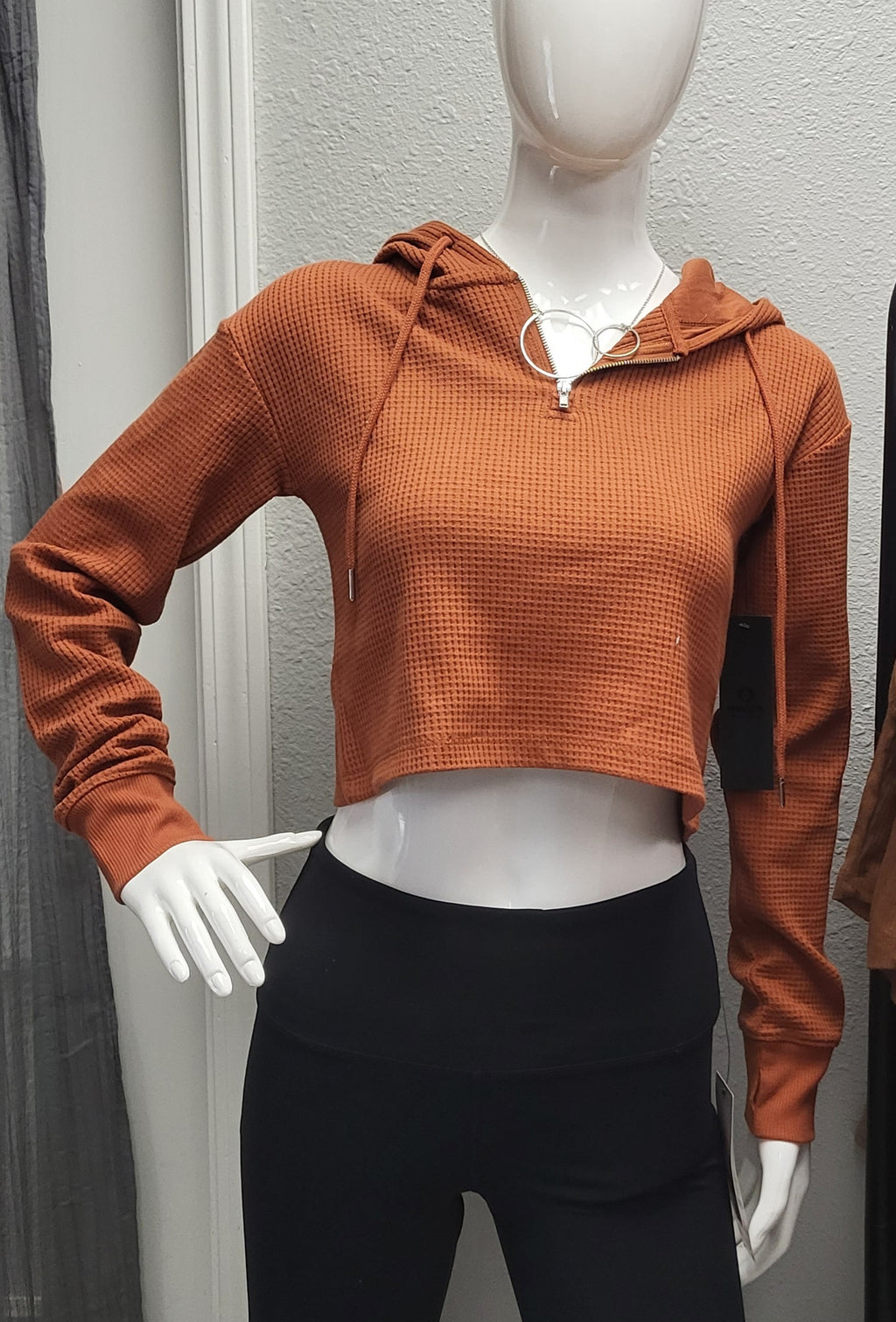 Rust Colored Cropped Top with Hood